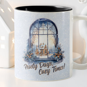 Custom Pastel Snowy Winter Scene Seasonal Holiday Two-Tone Coffee Mug