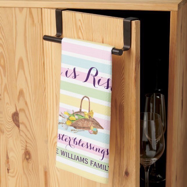 Custom Pastel Stripes Modern Floral Easter Garden Kitchen Towel (Thirds Fold)
