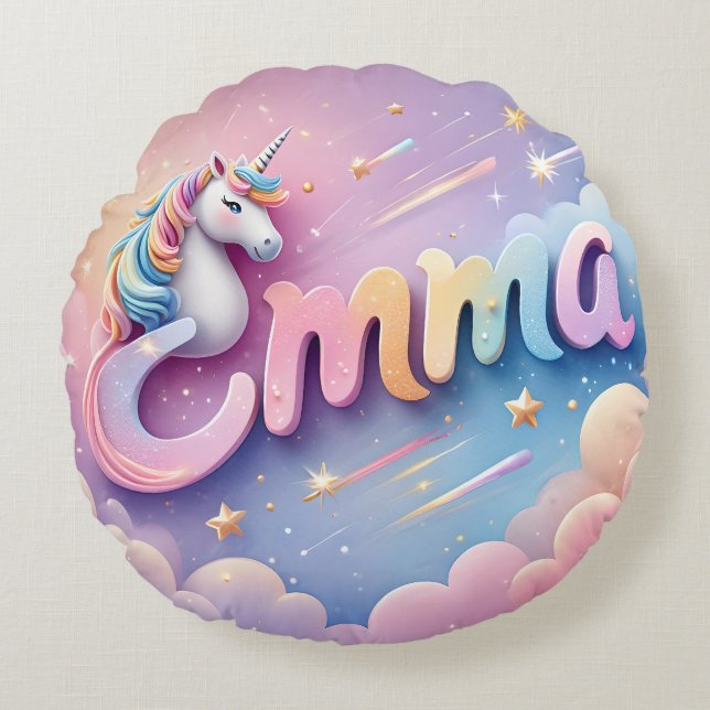 Custom Pastel Unicorn Name Pillow (Front)