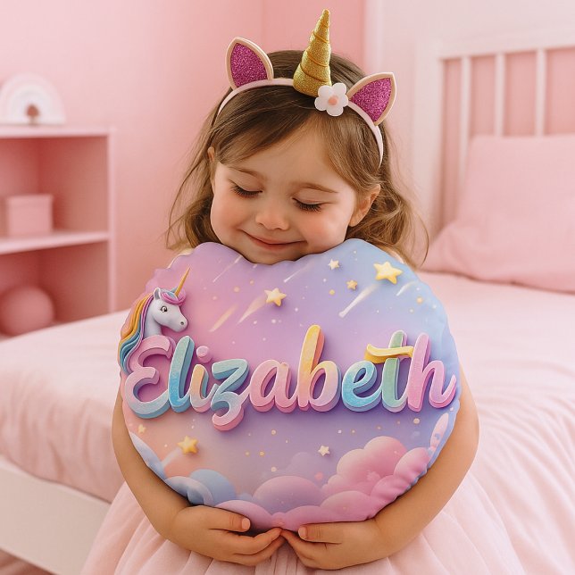 Custom Pastel Unicorn Name Pillow (Custom unicorn-themed nursery decor with child's name in rainbow colors)