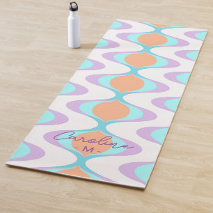 Custom Pastel Violet Orange Aqua Blue Ogee Waves Yoga Mat