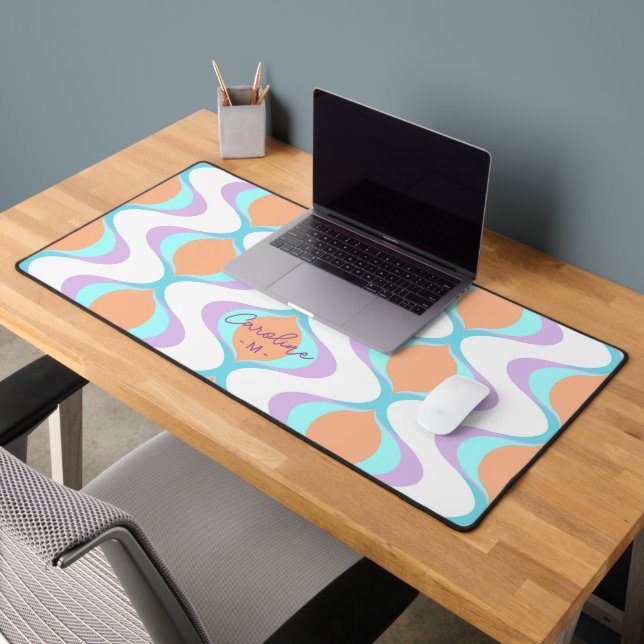 Custom Pastel Violet Purple Orange Aqua Blue Waves Desk Mat (Office 2)