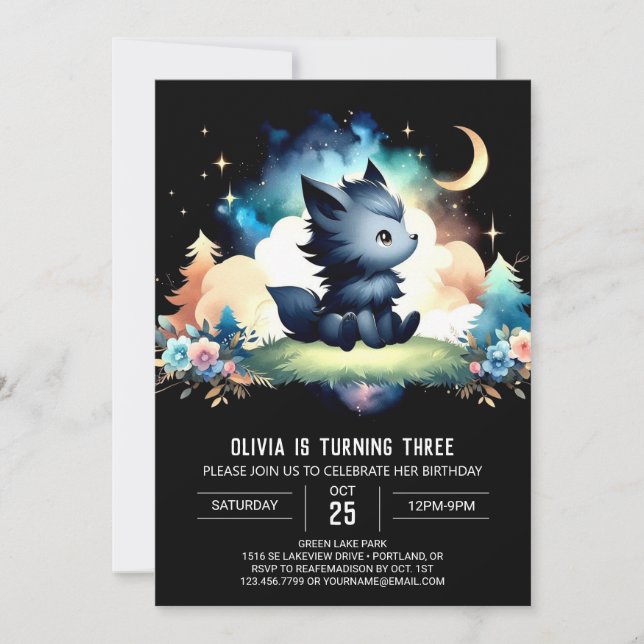 Custom Pastel Wolf Birthday Invitation (Front)