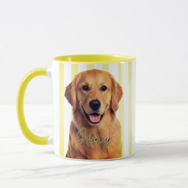 Custom Pastel Yellow Stripes Dog Portrait Mug (Left)