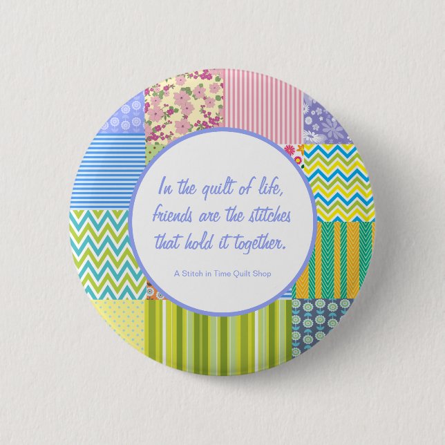 Custom Patchwork Quilt Shop Promotional 2 Inch Round Button (Front)