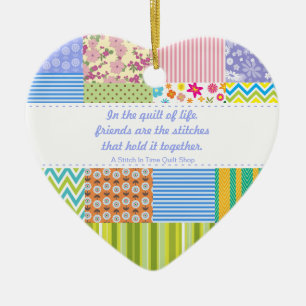 Custom Patchwork Quilt Shop Promotional Ceramic Ornament
