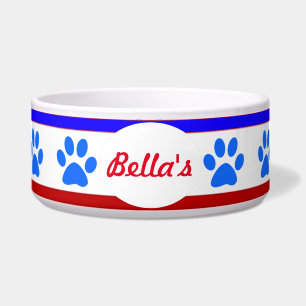 Custom Patriotic Dog Bowl with Paw Prints