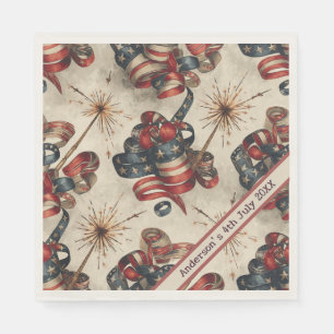 Custom Patriotic Flag Banner Fireworks 4th July Napkin
