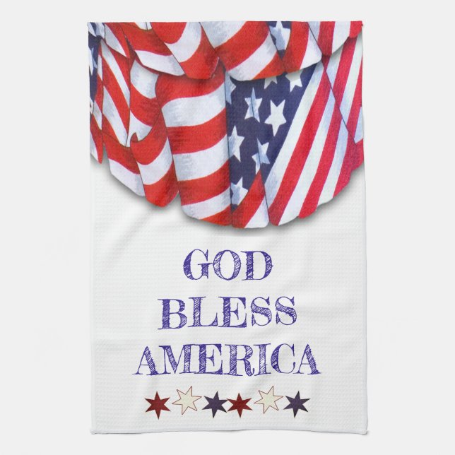 Custom Patriotic Red White Blue Stars Bunting Kitchen Towel (Vertical)