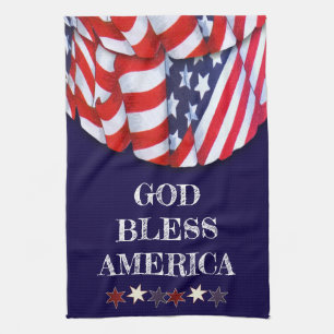 Custom Patriotic Red White Blue Stars Bunting Kitchen Towel
