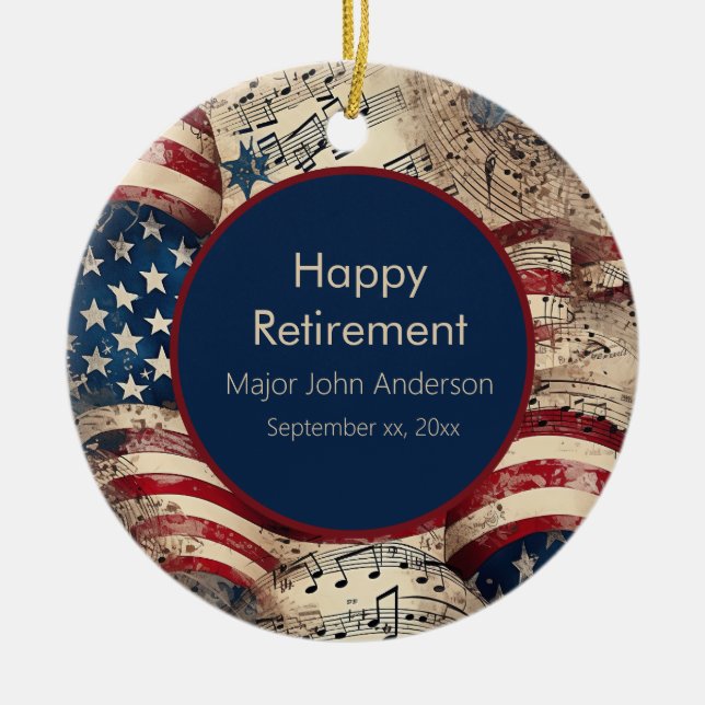 Custom Patriotic Retirement Party Ceramic Ornament (Front)
