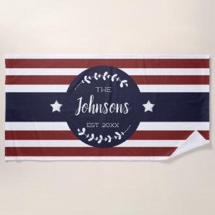 Custom Patriotic Summer Fourth of July Beach Towel