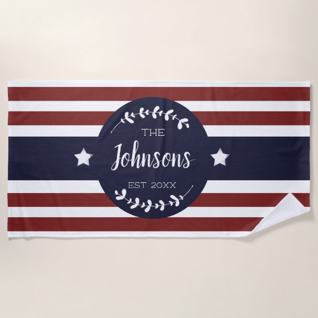 Custom Patriotic Summer Fourth of July Beach Towel (Front)