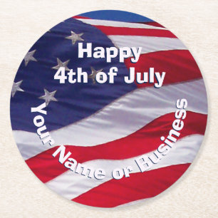 Custom Patriotic US Flag Round Paper Coaster