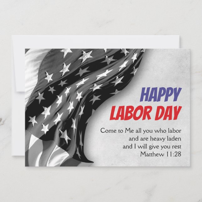 Custom Patriotic USA Flag Christian LABOR DAY Holiday Card (Front)