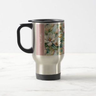 Custom Pattern Elegant Magnolia Flowers Travel Mug