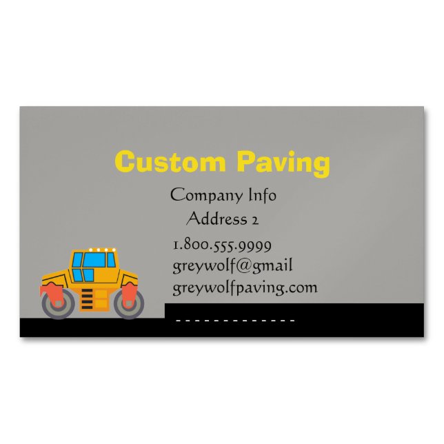 Custom Paving Road Construction  Business Card (Front)
