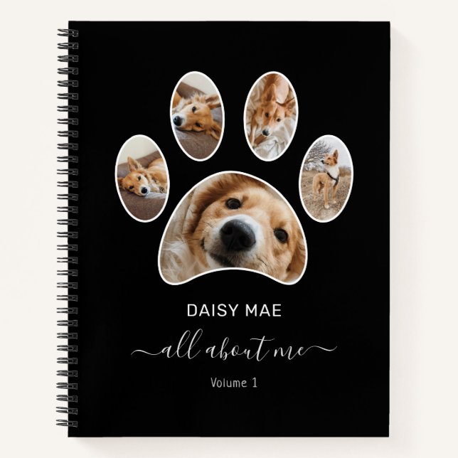 Custom Paw Pet Photo Collage Name Black Journal (Front)