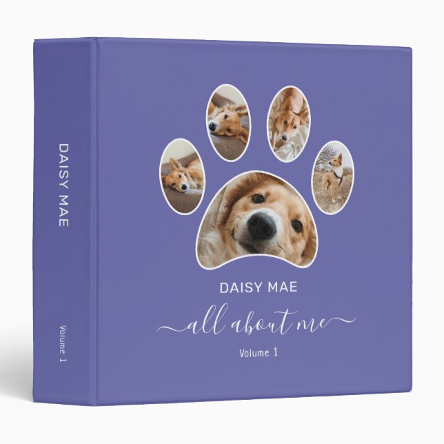 Custom Paw Pet Photo Collage Name Periwinkle Binder (Front/Spine)