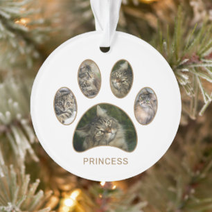 Custom Paw Print Cat Name Year Photo Collage Ornament