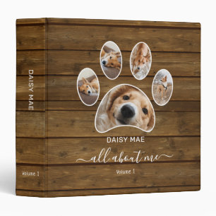 Custom Paw Print Pet Photo Collage Name Rustic Binder