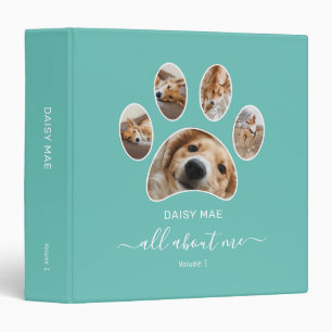 Custom Paw Print Pet Photo Collage Name Teal Binder