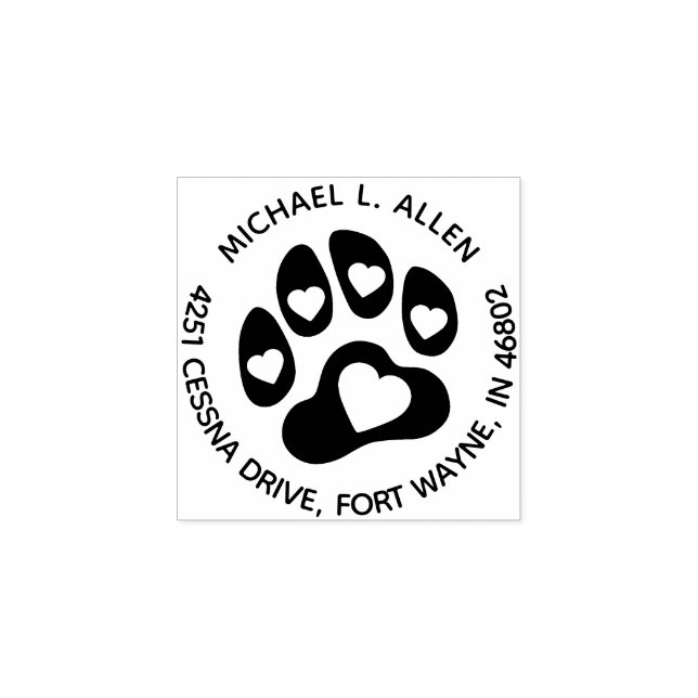 Custom Paw Print Round Return Address Rubber Stamp (Imprint)