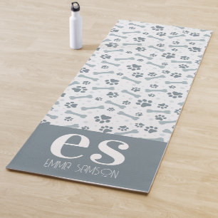 Custom Paw Prints Grey Monogram Yoga Mat