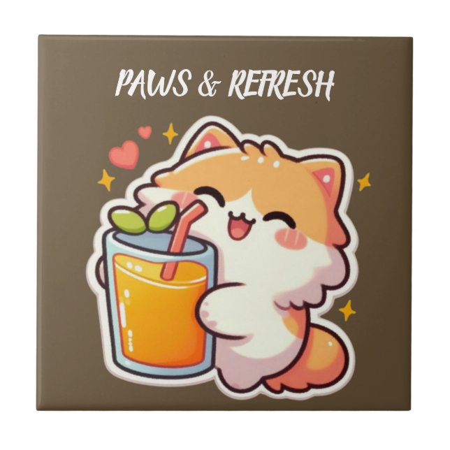Custom Paws and Refresh Cute Cat Design Tile (Front)