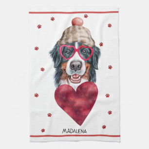 Custom Paws Dog Lover Valentine Gift Bernese Kitchen Towel