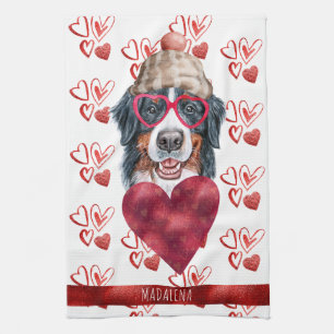 Custom Paws Dog Lover Valentine Gift Bernese Kitchen Towel