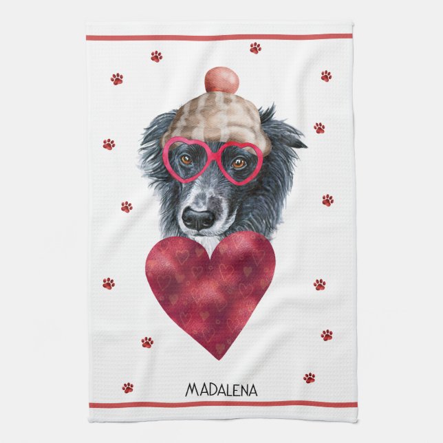 Custom Paws Dog Lover Valentine Gift Border Collie Kitchen Towel (Vertical)