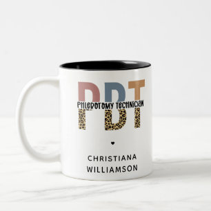 Custom PBT Phlebotomy Technician Leopard Print Two-Tone Coffee Mug