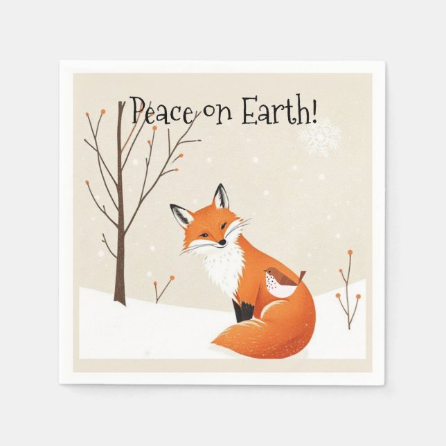 Custom  Peace Earth Minimalist Fox Bird Animal Napkin (Front)