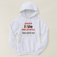 custom Peace Love Volleyball player red text