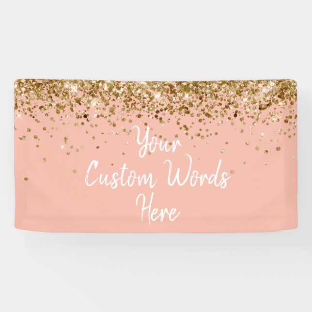 Custom Peach Gold Birthday Party Photo Booth Prop Banner (Horizontal)