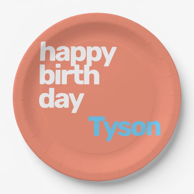 custom peach happy birthday minimal party paper  paper plate (Front)