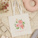Custom Peach Pink Rose Floral Watercolor Pretty Tote Bag<br><div class="desc">Beautiful personalized handmade watercolor pink and peach rose flower arrangement tote bag with your custom handwritten calligraphy name.</div>