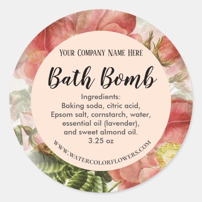 Custom Peach Watercolor Roses Ingredient Labels (Front)
