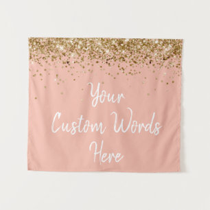 Custom Peach White Gold Birthday Party Photo Booth Tapestry