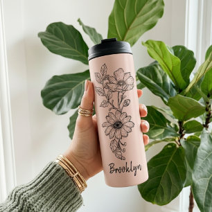 Custom Peachy Pink Floral Tumbler Gift for Mom