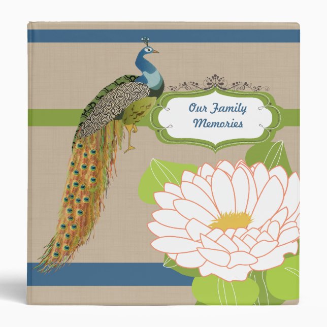 Custom Peacock and White Flower Photo Binder (Front)