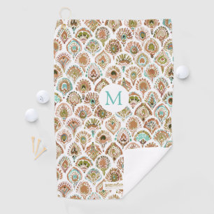 Custom PEACOCK MERMAID Rose Gold Mint Fish Scales Golf Towel