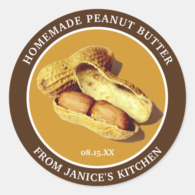 Custom Peanut Butter Food Jar Classic Round Sticker (Front)