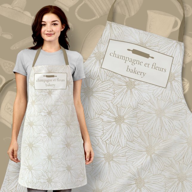 Custom Pearl Metallic Bakery Name Daisy Chef Staff Apron (Creator Uploaded)
