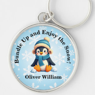 Custom Penguin "Bundle Up and Enjoy the Snow!" Keychain