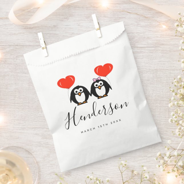 Custom penguin cartoon wedding party favour bags (Clipped)