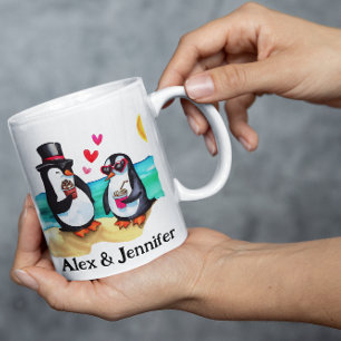 Custom Penguin Couple Names Personalized Coffee Mug
