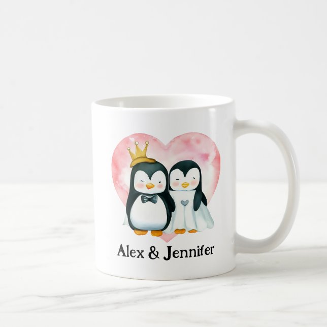 Custom Penguin Couple Wedding Personalized Coffee Mug (Right)