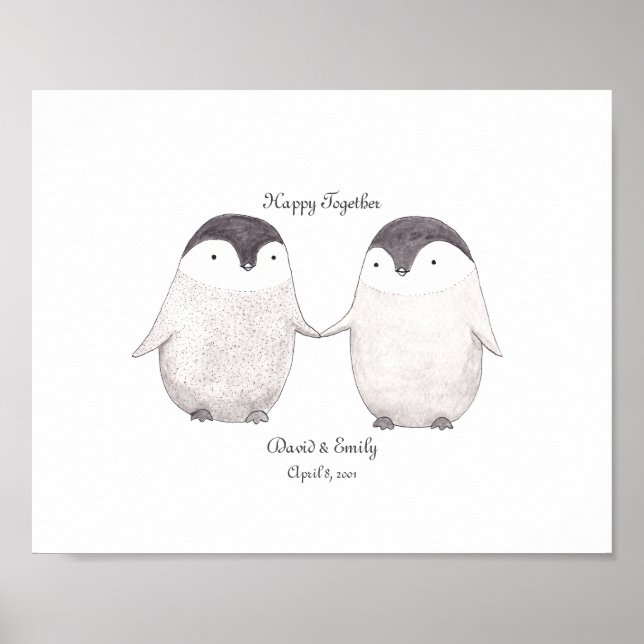 Custom Penguin Poster Cute Penguins Art for Couple (Front)